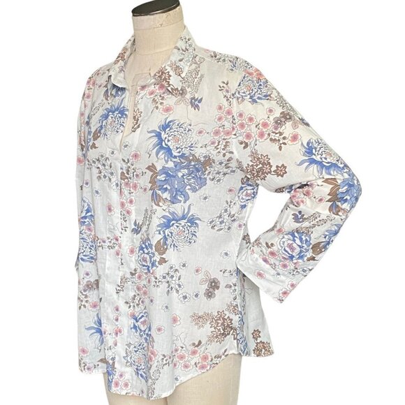 Eden & Olivia Floral Blouse Sz XL Roll Tab Sleeve  100% Cotton 227E - Picture 4 of 10